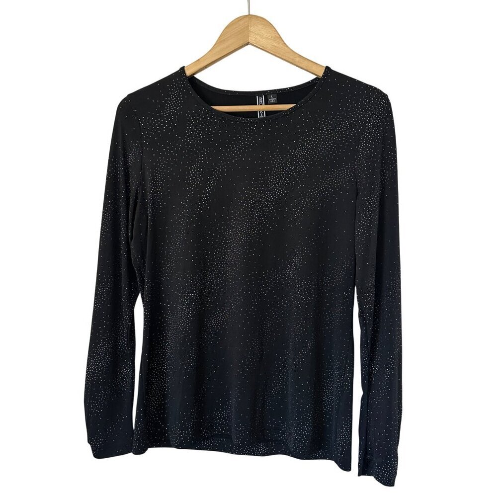 Sno Skins Metallic Fleck Top Womens Size L Black Base Layer Stretch Knit Shirt